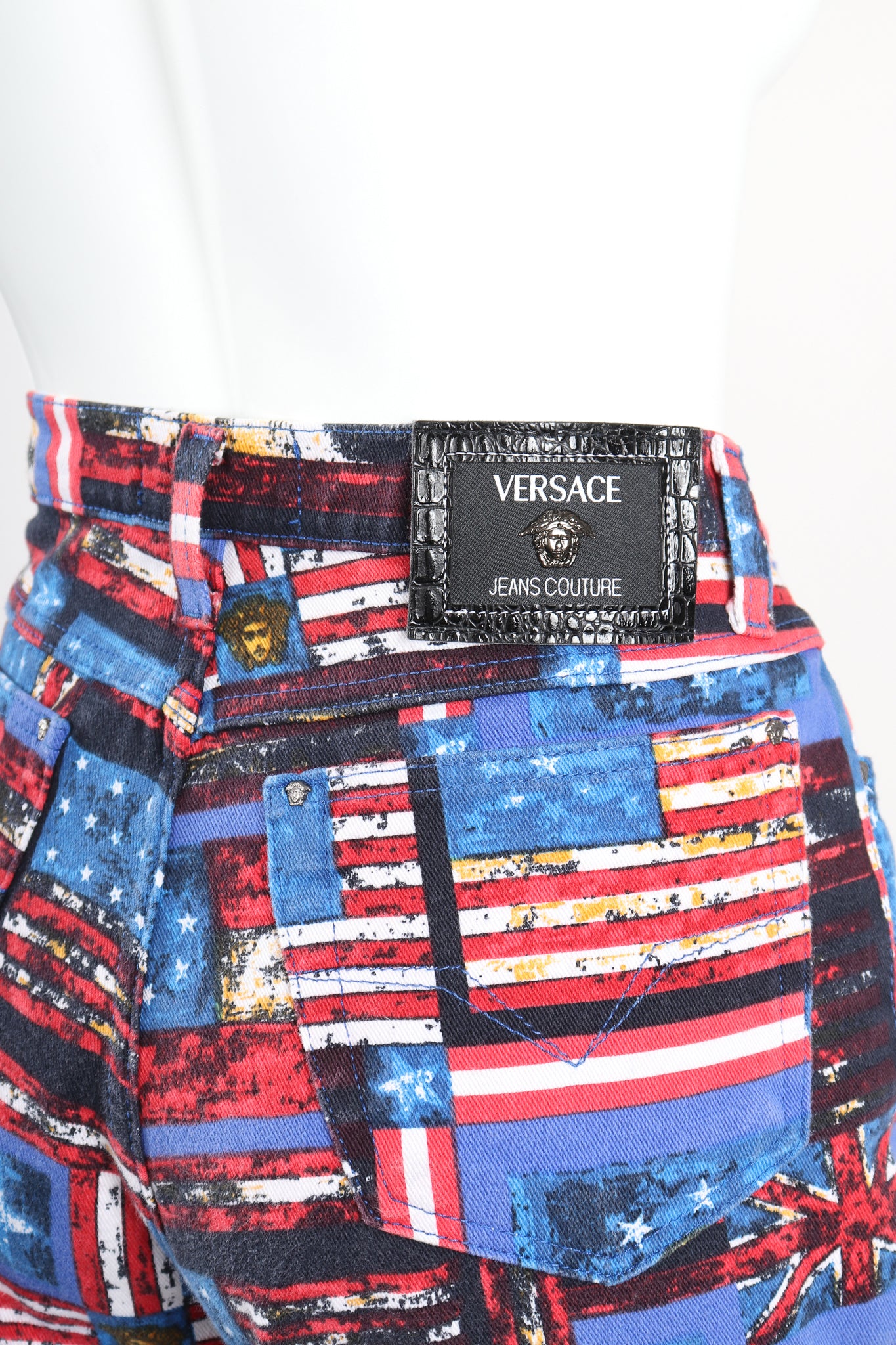 Recess Designer Consignment Vintage Versace Jeans Couture Union Jack Flag Print Jean Los Angeles Resale