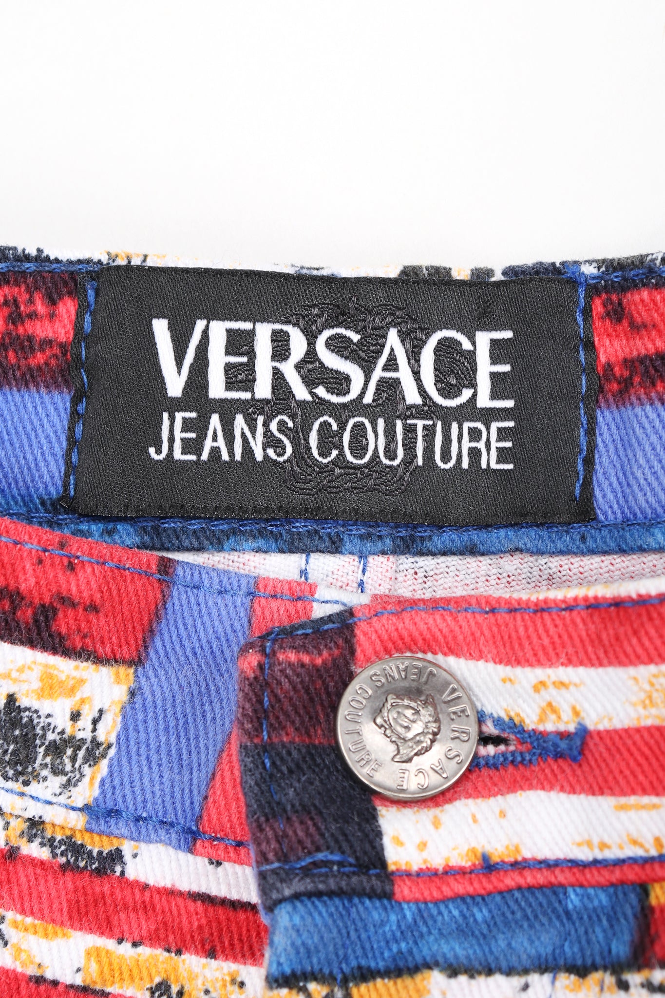 Recess Designer Consignment Vintage Versace Jeans Couture Union Jack Flag Print Jean Los Angeles Resale