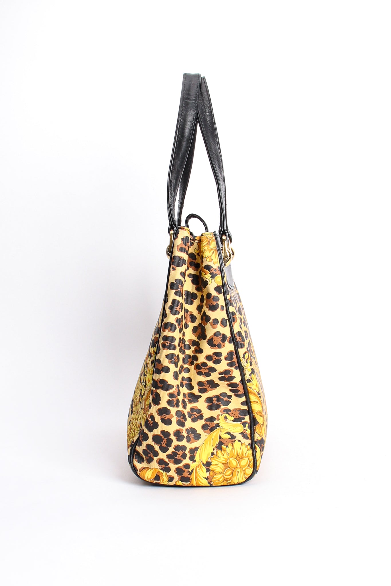 Vintage Gianni Versace Baroque Leopard Print Tote side at Recess Los Angeles