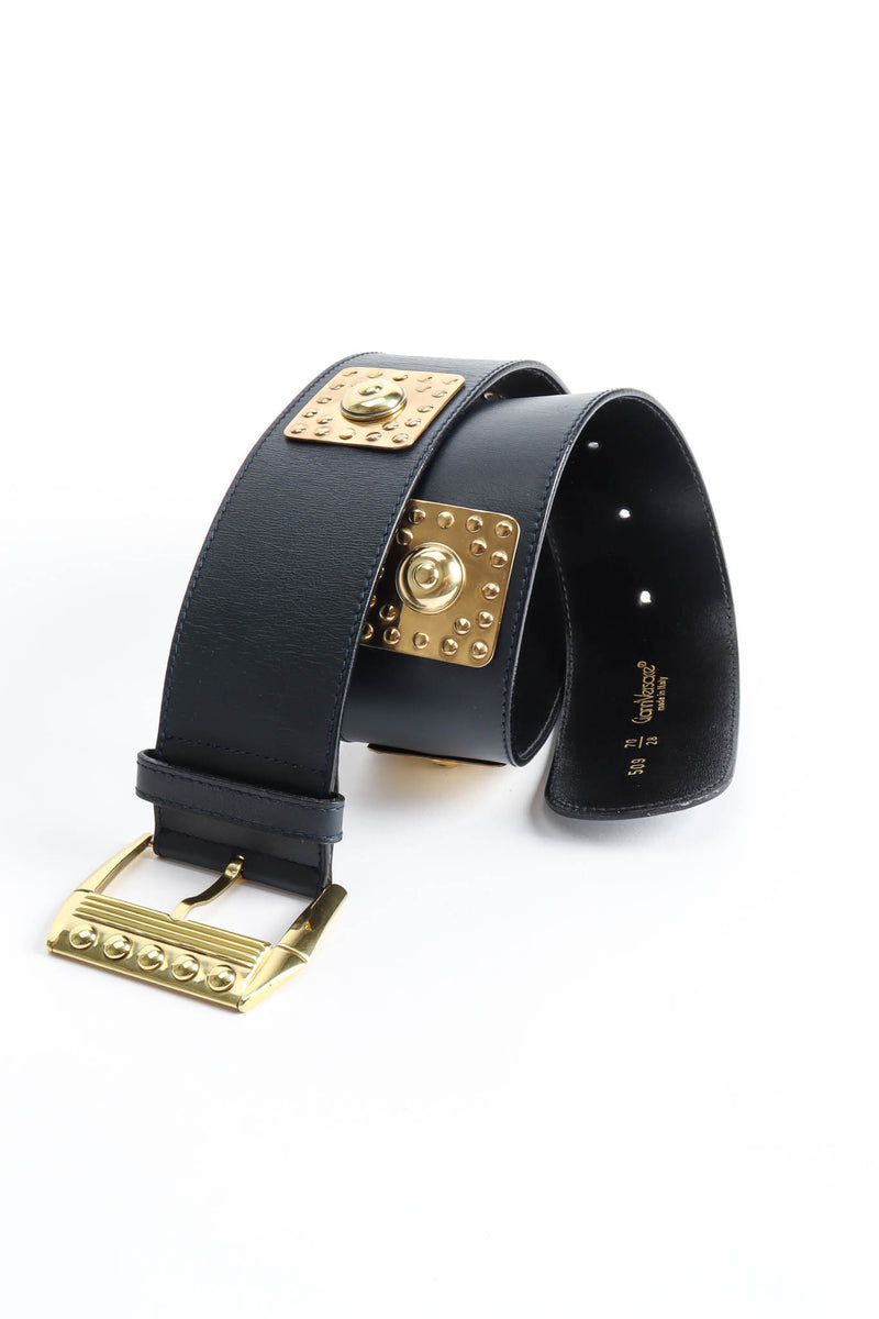 Vintage Gianni Versace Stud Plate Leather Belt rolled flat @ Recess Los Angeles