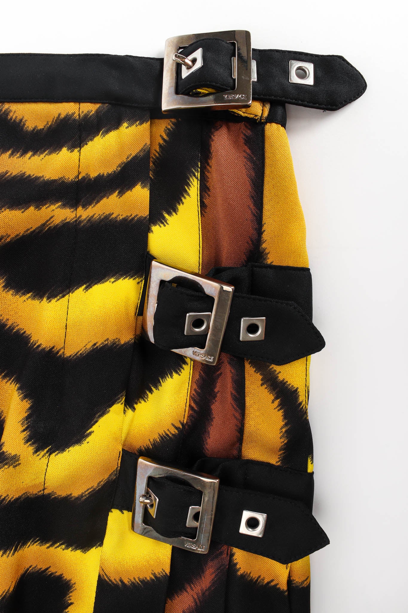 Vintage Versace Tiger Pleat Tennis Skirt buckle flat @ Recess Los Angeles