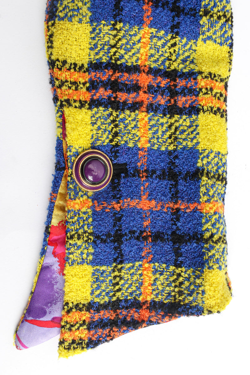 Vintage Gianni Versace 1991 A/W Rainbow Tartan Plaid Jacket sleeve close up @ Recess LA