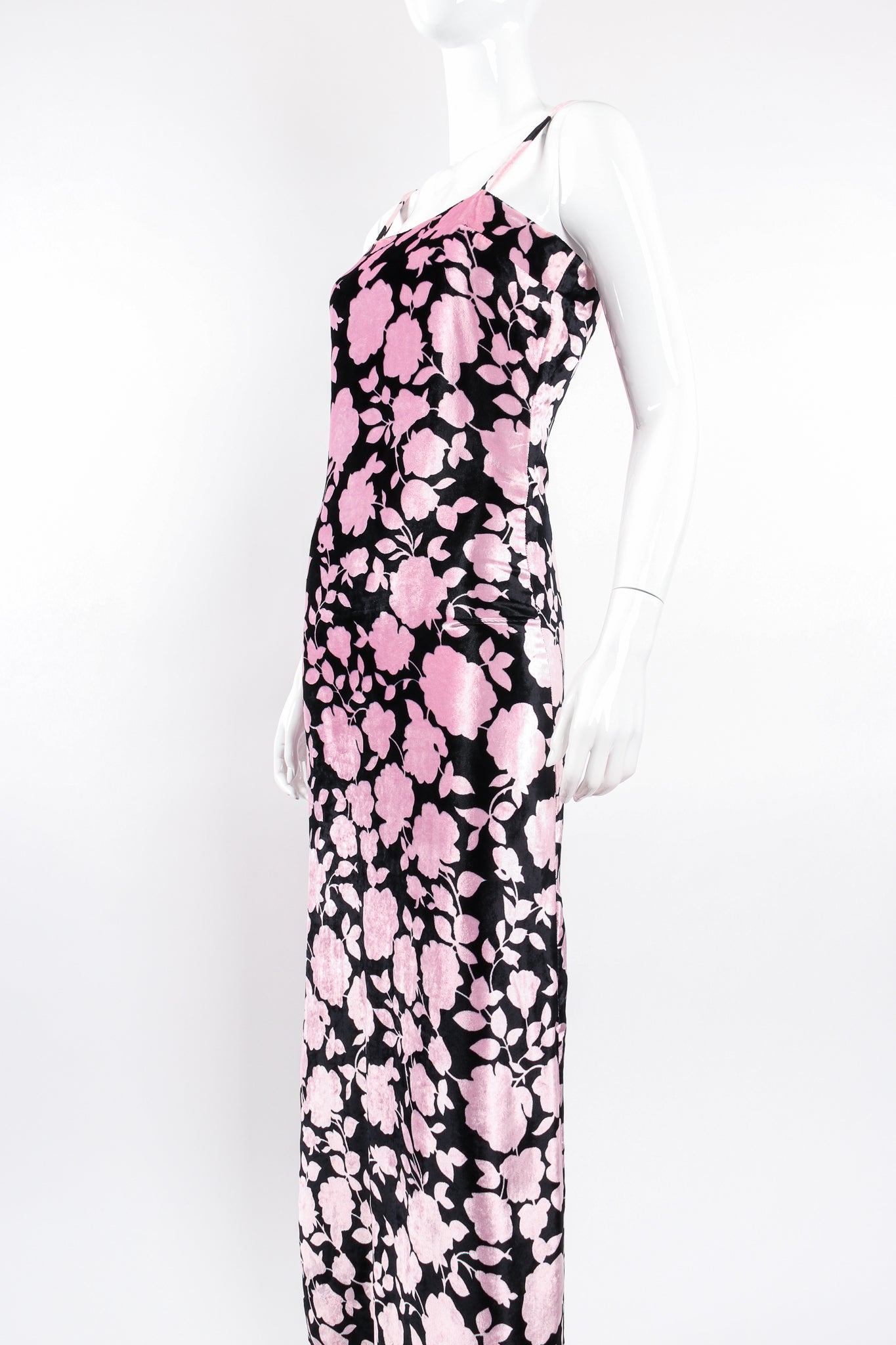 Vintage Versus Gianni Versace Velvet Floral Silhouette Gown on Mannequin angle @ Recess LA