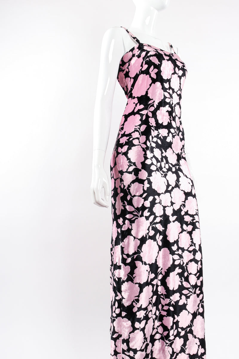 Vintage Versus Gianni Versace Velvet Floral Silhouette Gown on Mannequin angle @ Recess LA