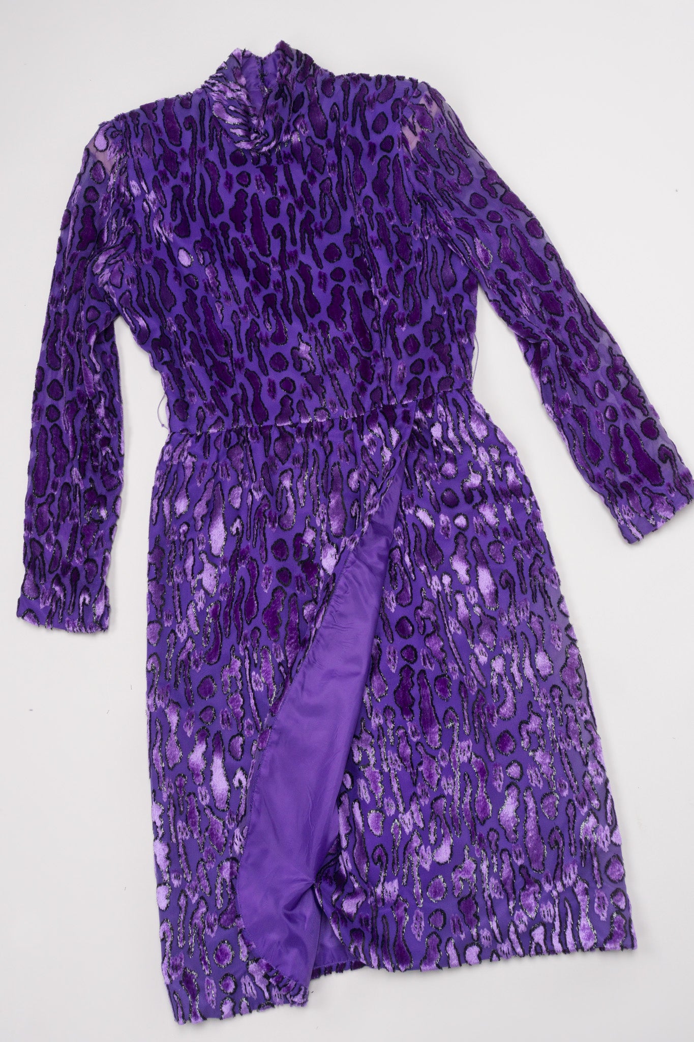 Victor Costa Animal Print Silk Velvet Burnout Dress