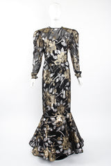 Vintage Victor Costa Sheer Brocade Layered Mermaid Gown on Mannequin front at Recess Los Angeles