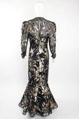 Vintage Victor Costa Sheer Brocade Layered Mermaid Gown on Mannequin back at Recess Los Angeles