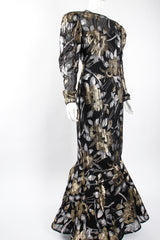 Vintage Victor Costa Sheer Brocade Layered Mermaid Gown on Mannequin angle at Recess Los Angeles