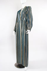 Vintage Victor Costa Metallic Ribbon Stripe Silk Gown on Mannequin angle at Recess Los Angeles