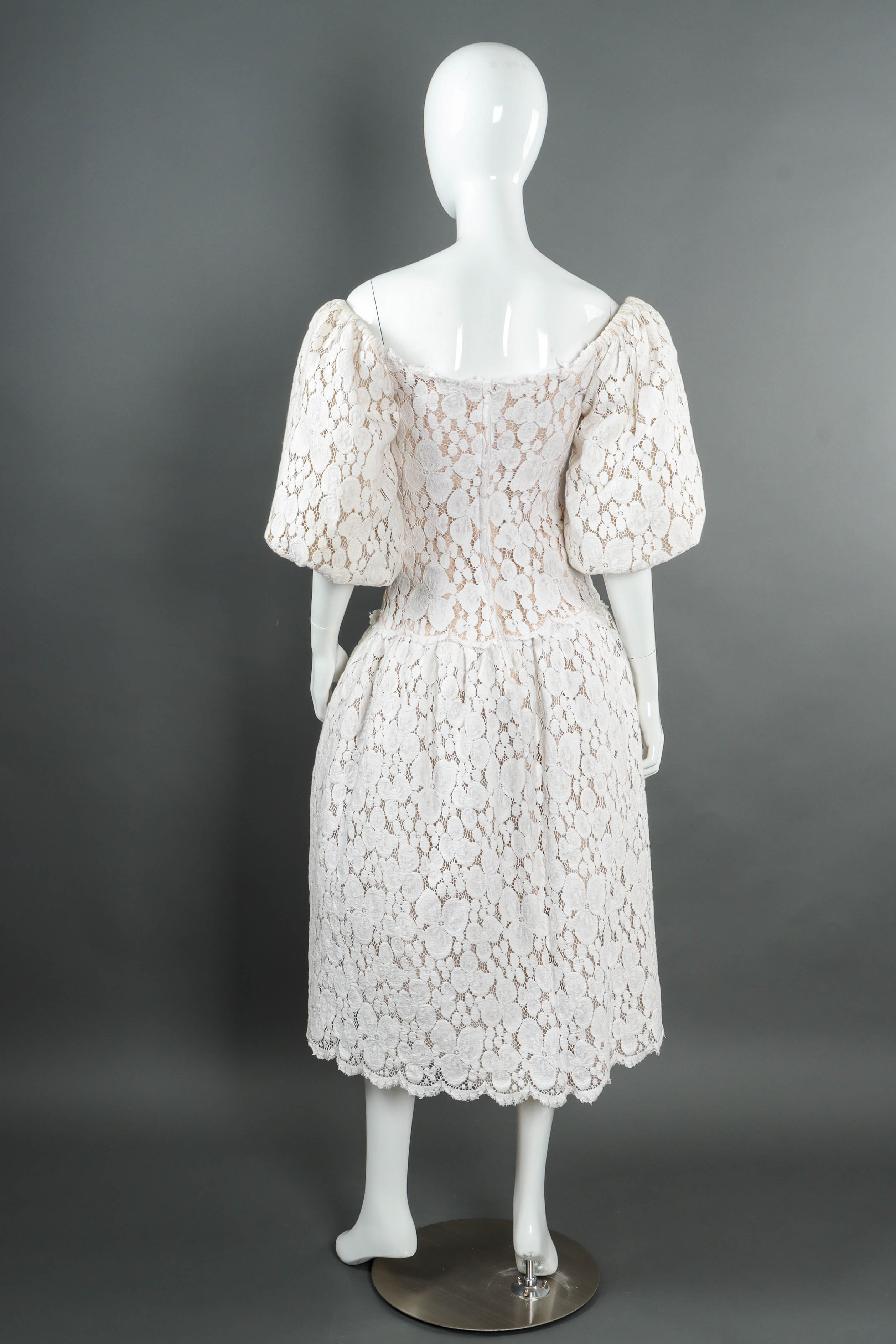 Vintage Victor Costa Puffy Lace Off-Shoulder Dress mannequin back @ Recess LA