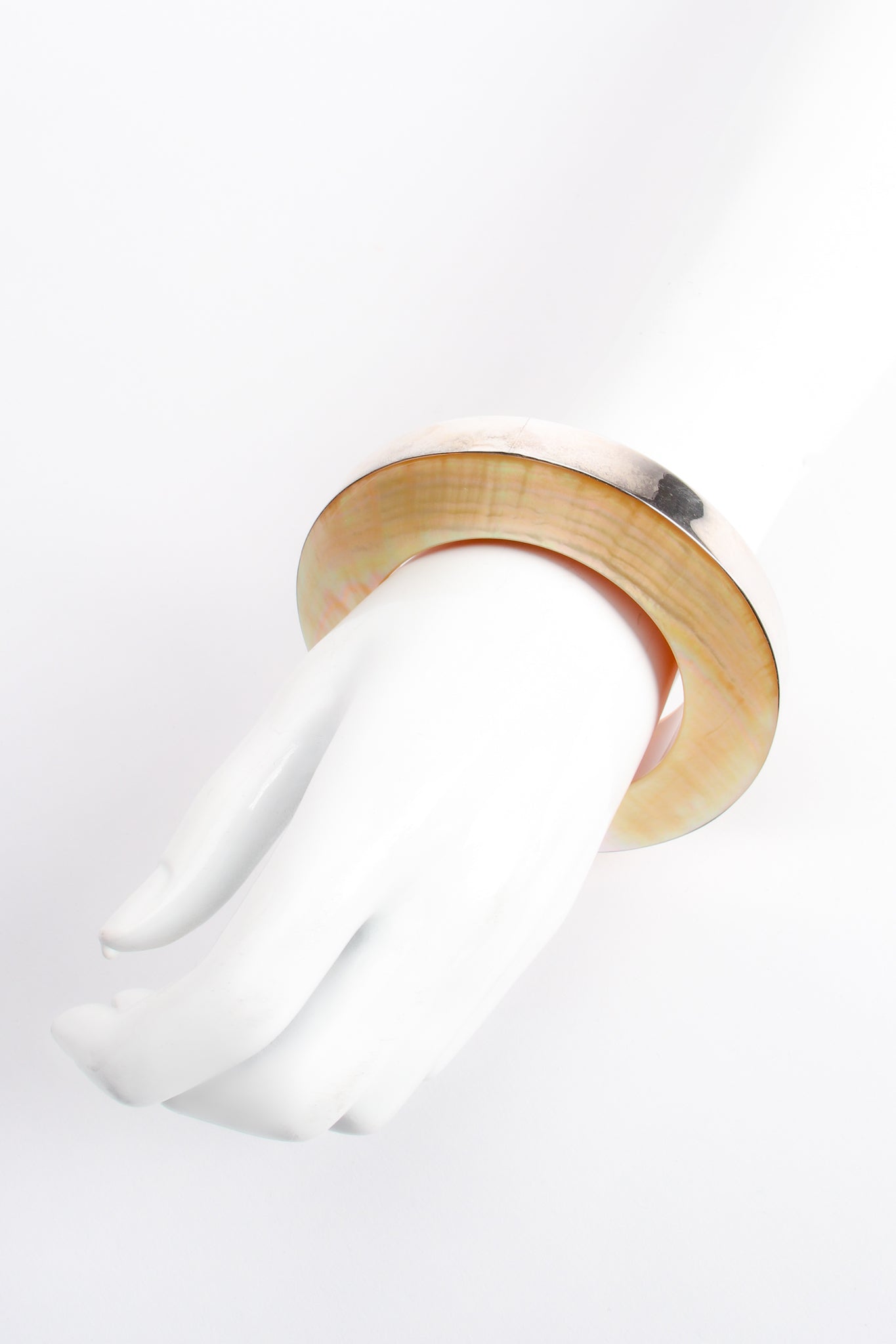 Vintage Viktoria Hayman Sterling Pearl Art Bangle Bracelet on mannequin at Recess Los Angeles