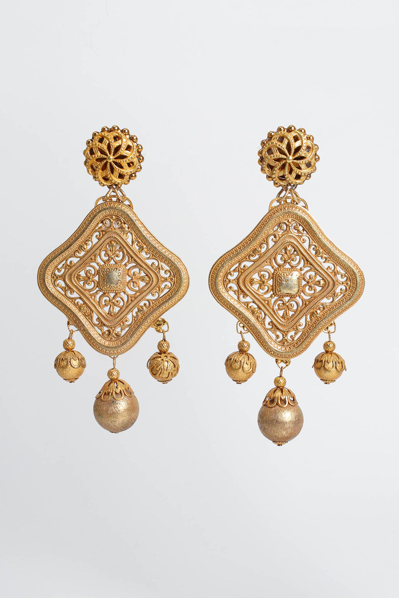 Vintage Lawrence Vrba Fleur Filigree Globe Earrings front hang @ Recess LA