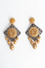 Vintage Lawrence Vrba Filigree Floral Emblem Orb Earrings flat @ Recess LA