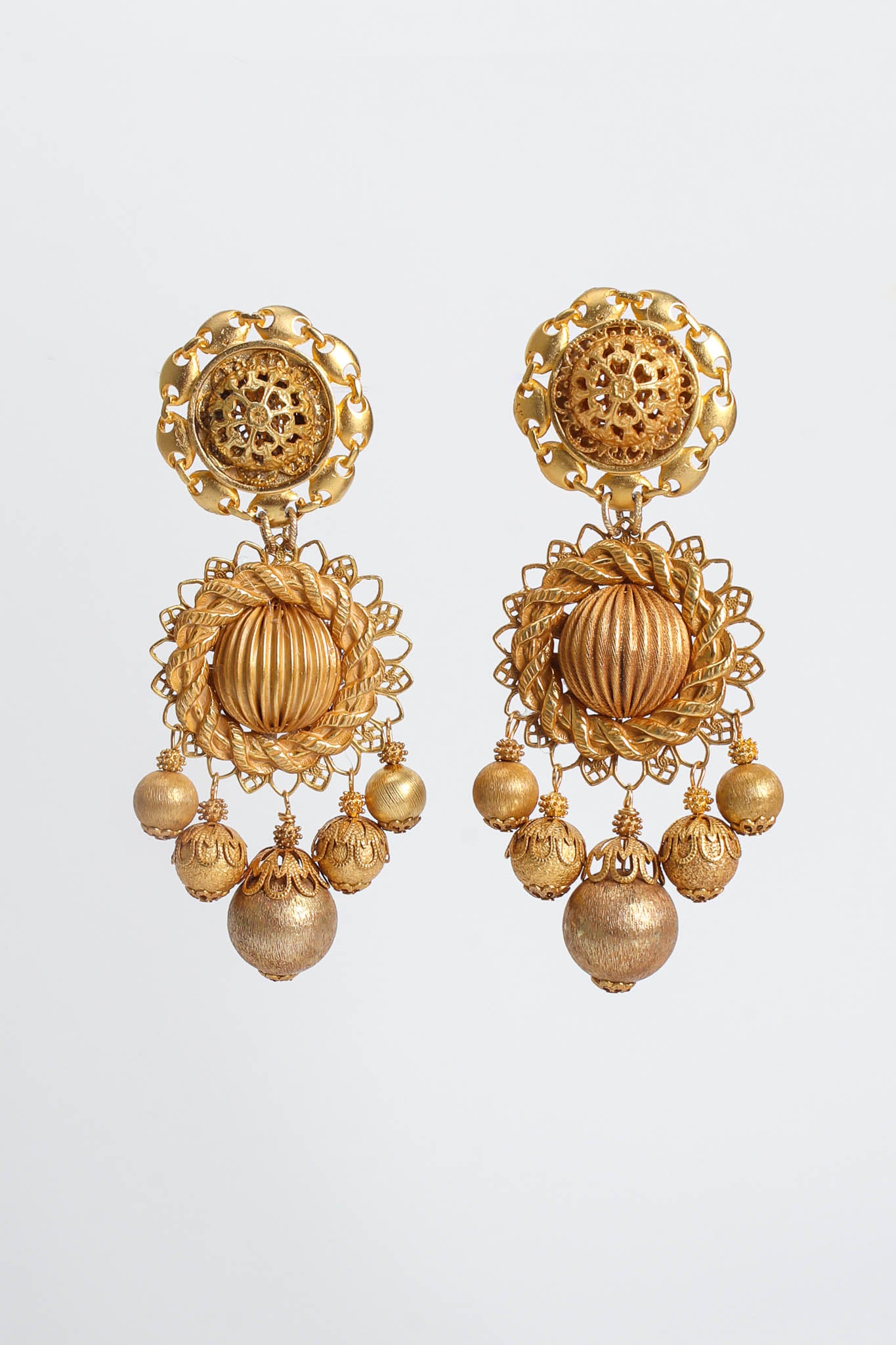 Vintage Lawrence Vrba Filigree Multi Globe Twist Earrings front hang @ Recess Los Angeles