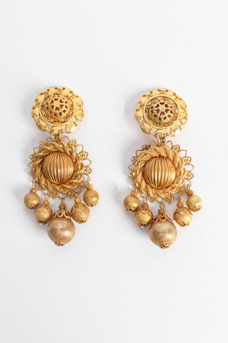 Vintage Lawrence Vrba Filigree Multi Globe Twist Earrings flat front @ Recess Los Angeles