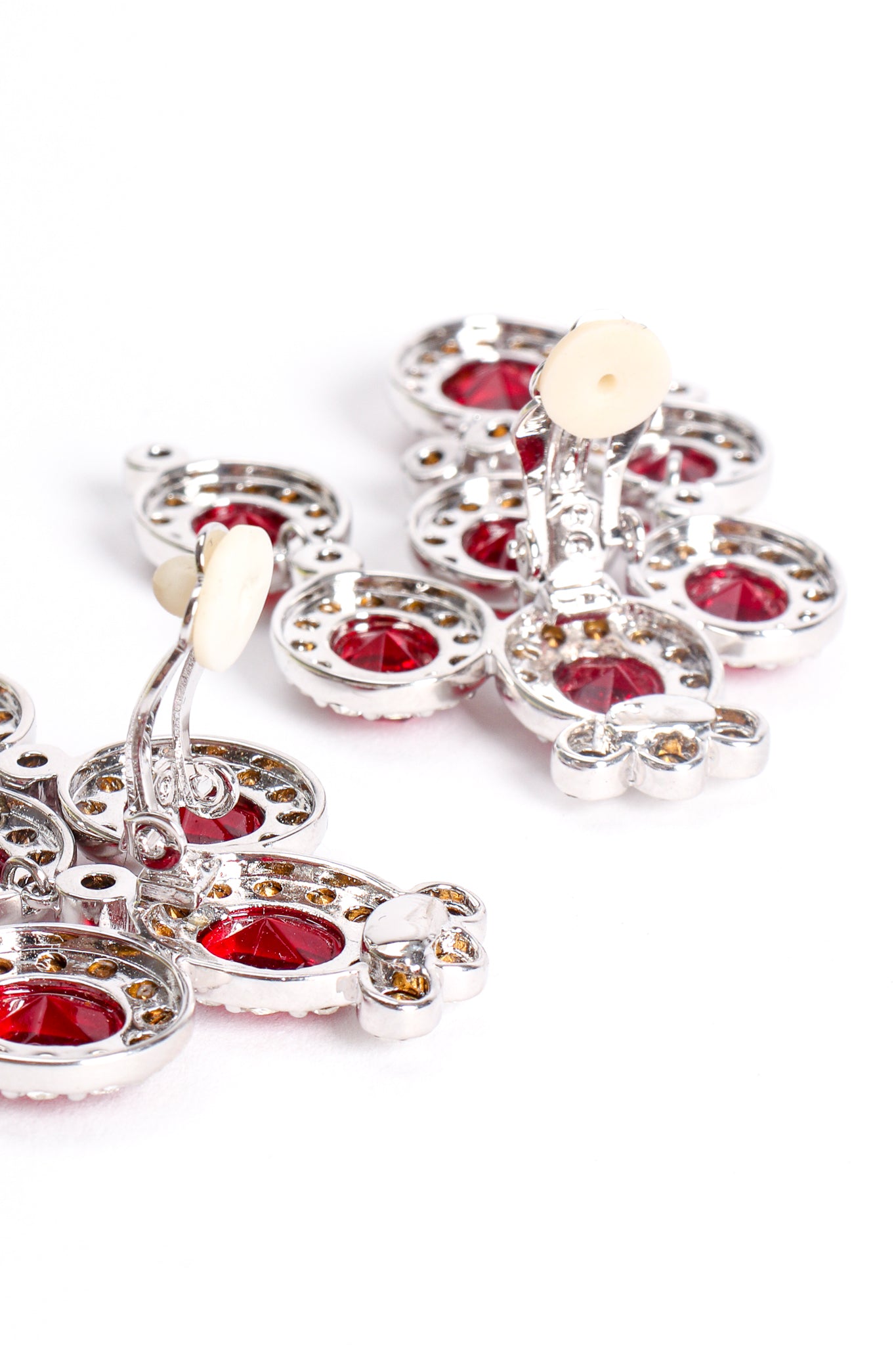 Vintage Ruby Rhinestone Chandelier Earrings clip back at Recess Los Angeles