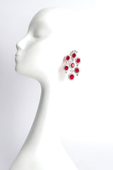 Vintage Ruby Rhinestone Chandelier Earrings on mannequin at Recess Los Angeles