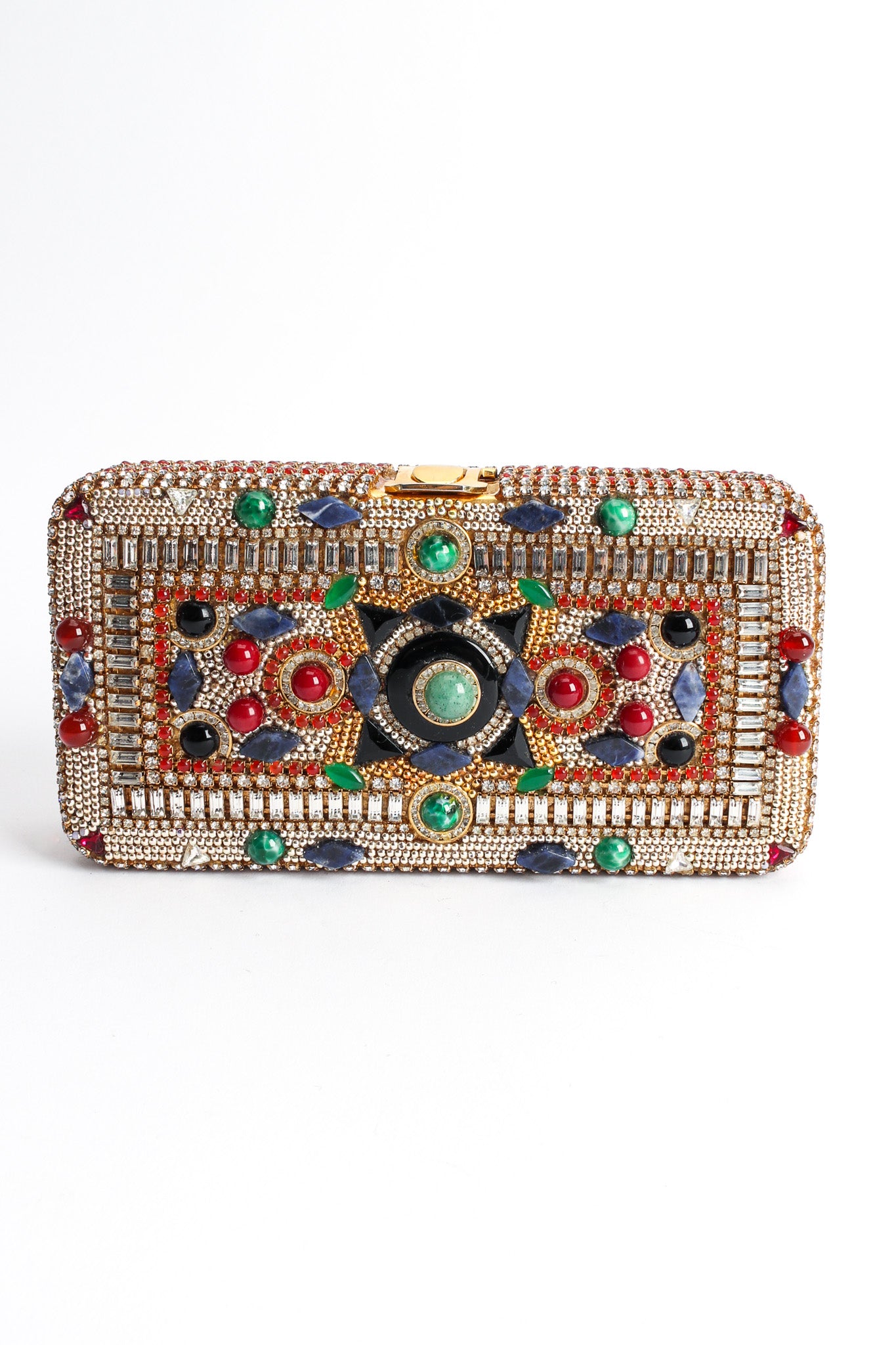 Vintage Walborg Glass Stone & Rhinestone Box Clutch front @ Recess LA