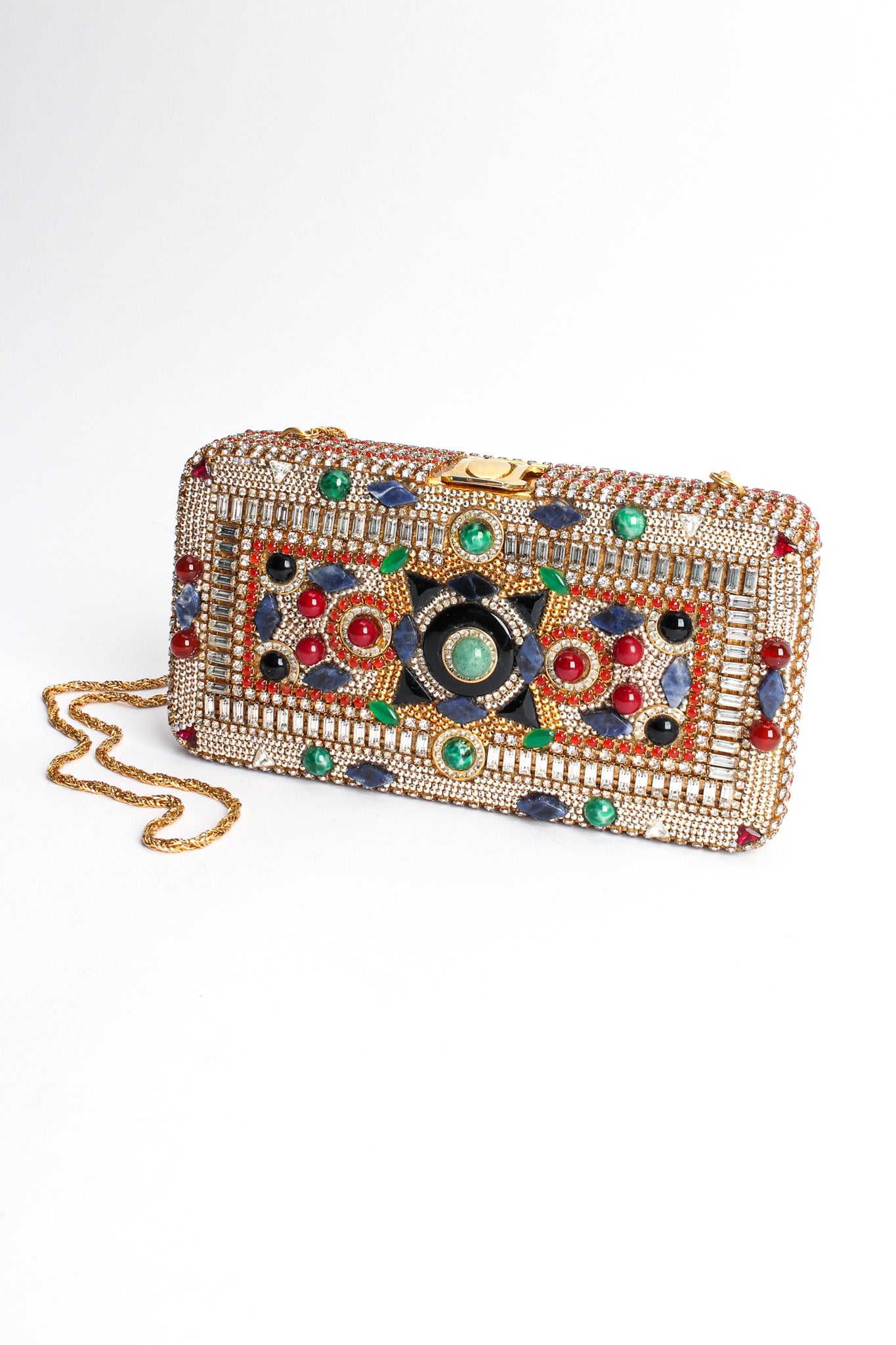 Vintage Walborg Glass Stone & Rhinestone Box Clutch front angle @ Recess LA