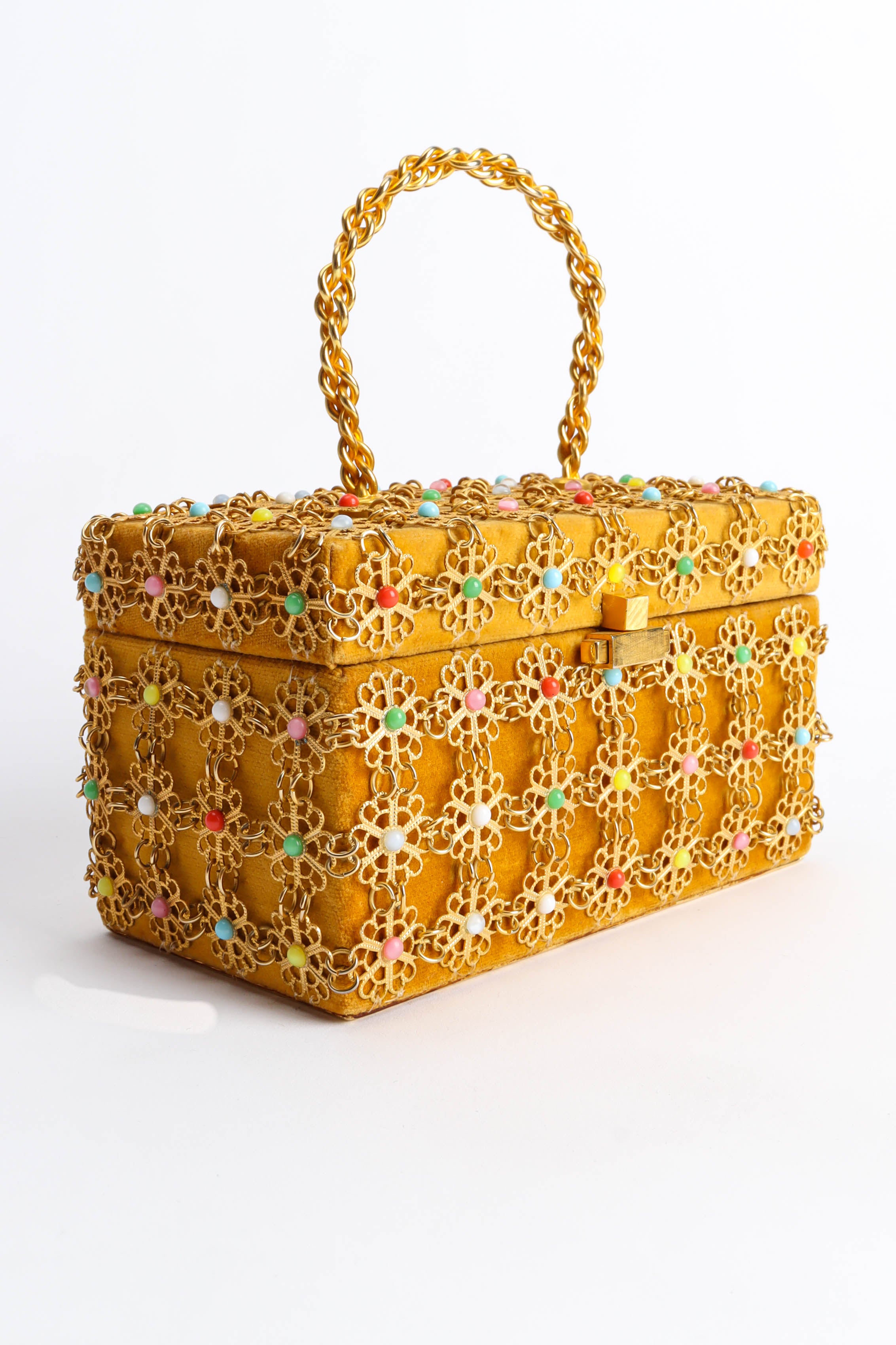 Vintage Walborg Velvet Filigree Pastel Box Bag angle @ Recess Los Angeles