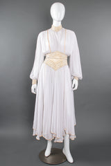 Vintage Wayne Clark Chiffon Balloon Sleeve Gown Wedding Bridal on Mannequin front at Recess LA