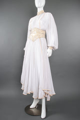 Vintage Wayne Clark Chiffon Balloon Sleeve Gown Wedding Bridal on Mannequin angle at Recess LA