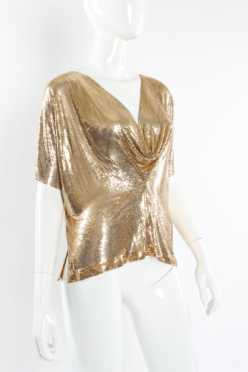 Vintage Whiting & Davis Metal Mesh Cowl Drape Shirt mannequin side angle @ Recess LA