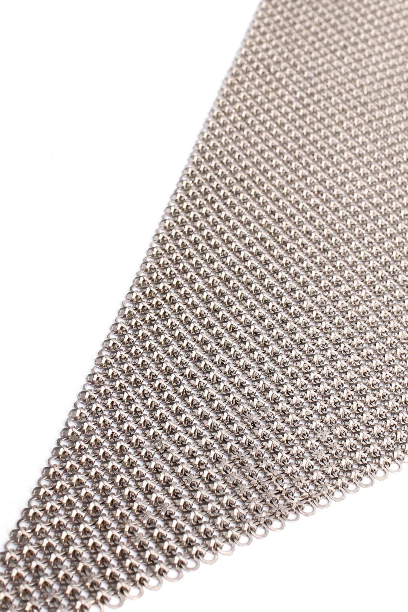 Vintage Whiting & Davis Silver Metal Mesh Scarf Sash Tie backside at Recess Los Angeles