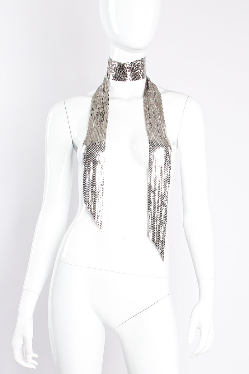 Vintage Whiting & Davis Silver Metal Mesh Scarf Sash Tie on mannequin at Recess Los Angeles