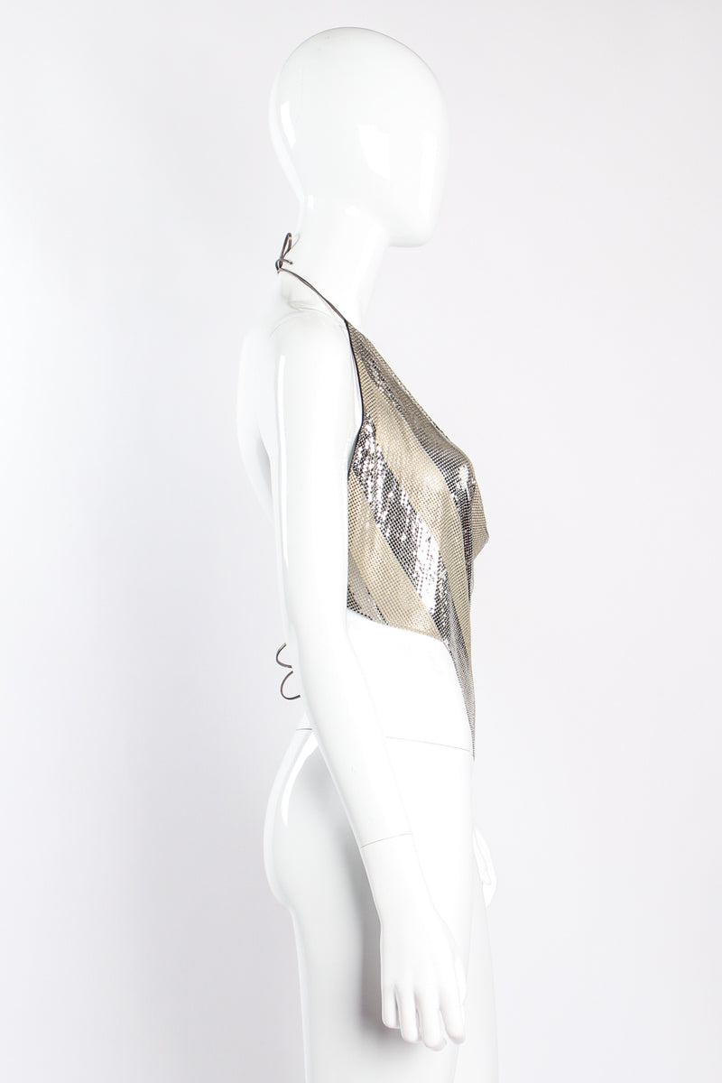 Vintage Whiting & Davis Ferrara Chevron Pointed Metal Mesh Halter on mannequin side at Recess Los Angeles