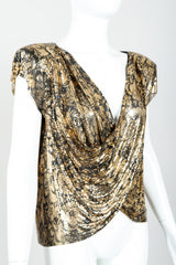 Vintage Whiting & Davis Floral Print Draped Mesh Top on Mannequin angled at Recess Los Angeles