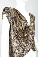 Vintage Whiting & Davis Floral Print Draped Mesh Top on Mannequin angled at Recess Los Angeles