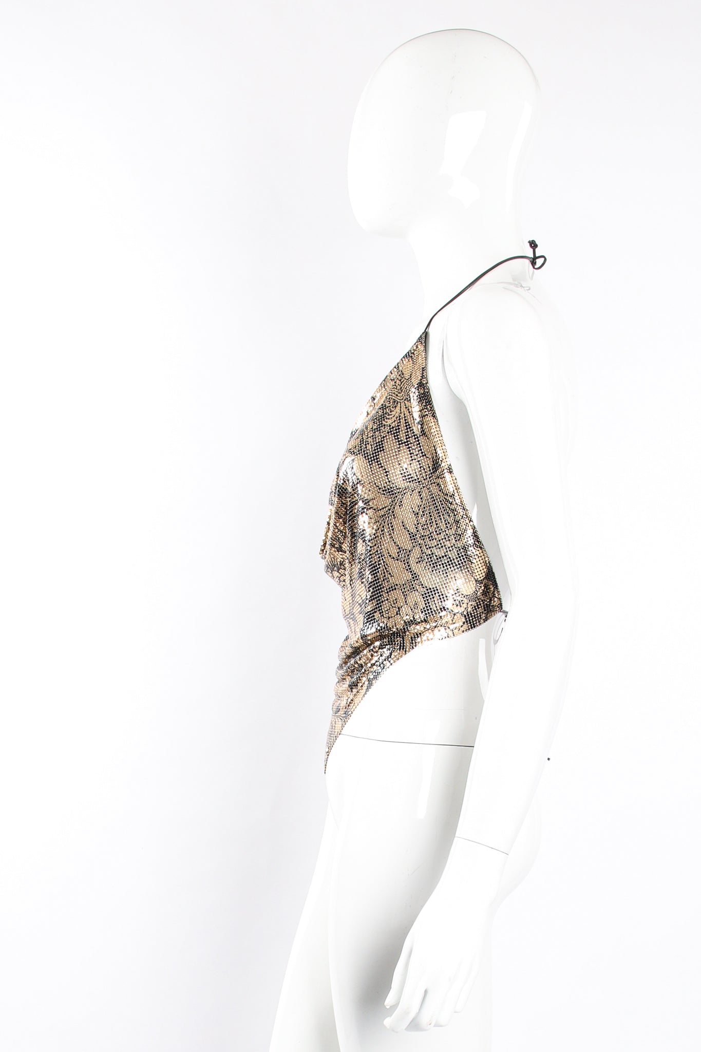 Vintage Whiting & Davis Floral Mesh Halter Top on Mannequin side at Recess Los Angeles