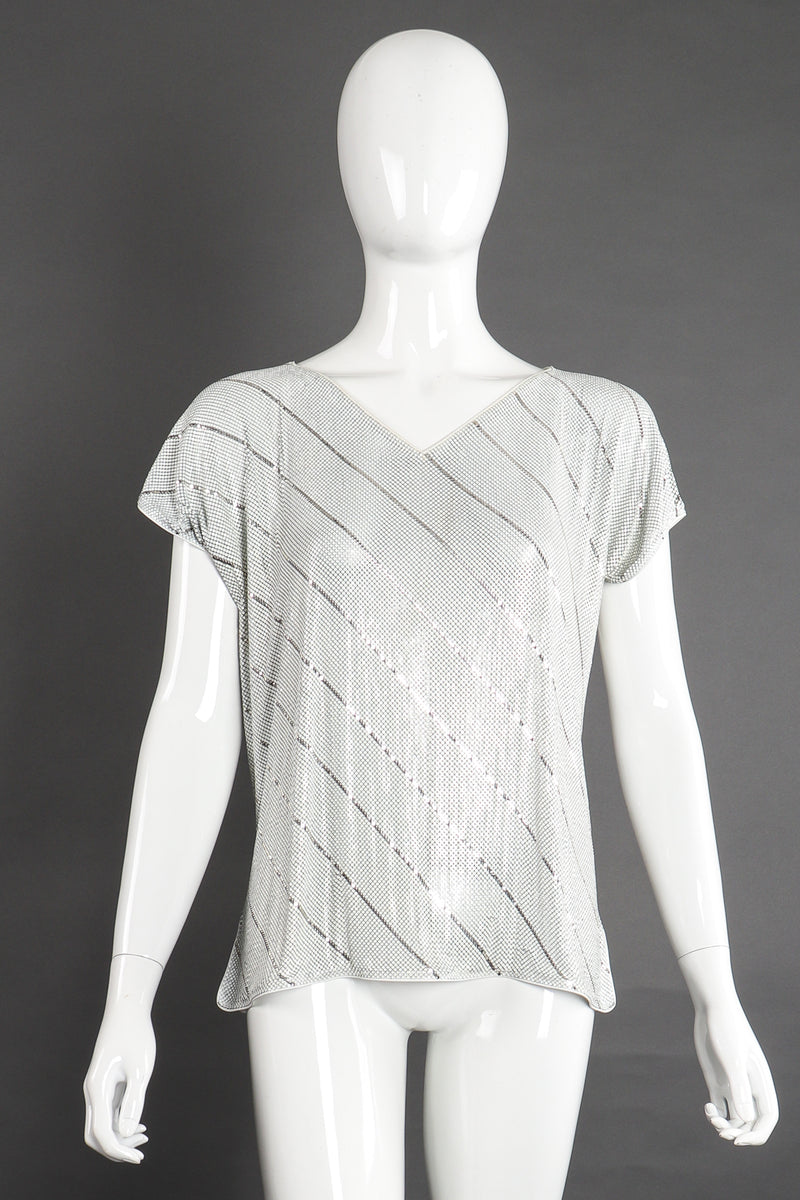 Vintage Whiting & Davis Rare White Metal Mesh Stripe Tee on Mannequin front at Recess LA