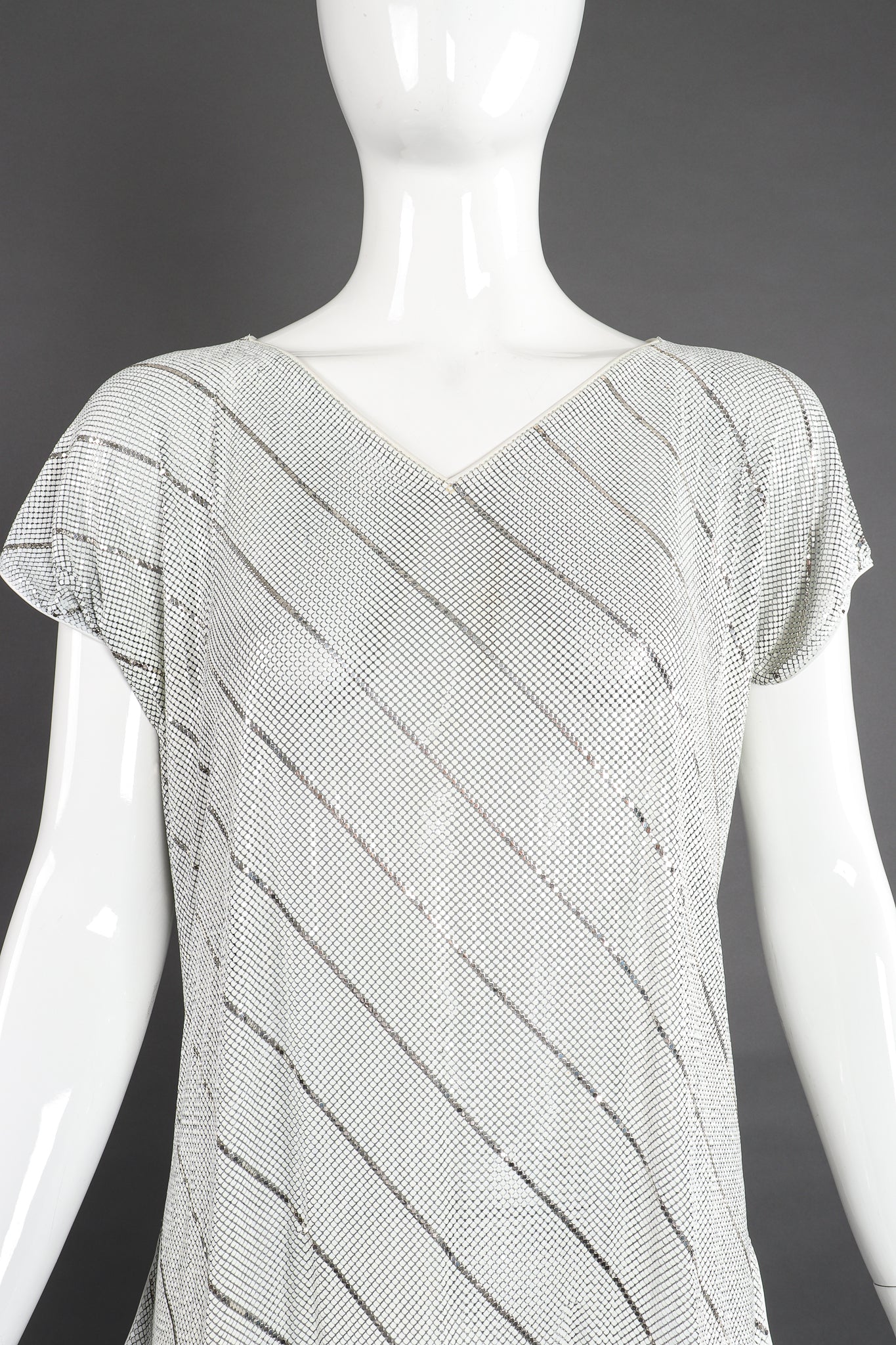 Vintage Whiting & Davis Rare White Metal Mesh Stripe Tee on Mannequin front crop at Recess LA