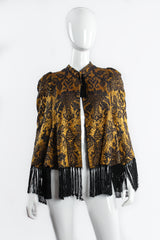 Vintage Wild Flower Brocade Fringe Capelet on mannequin front at recess Los Angeles