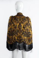 Vintage Wild Flower Brocade Fringe Capelet on mannequin back at recess Los Angeles