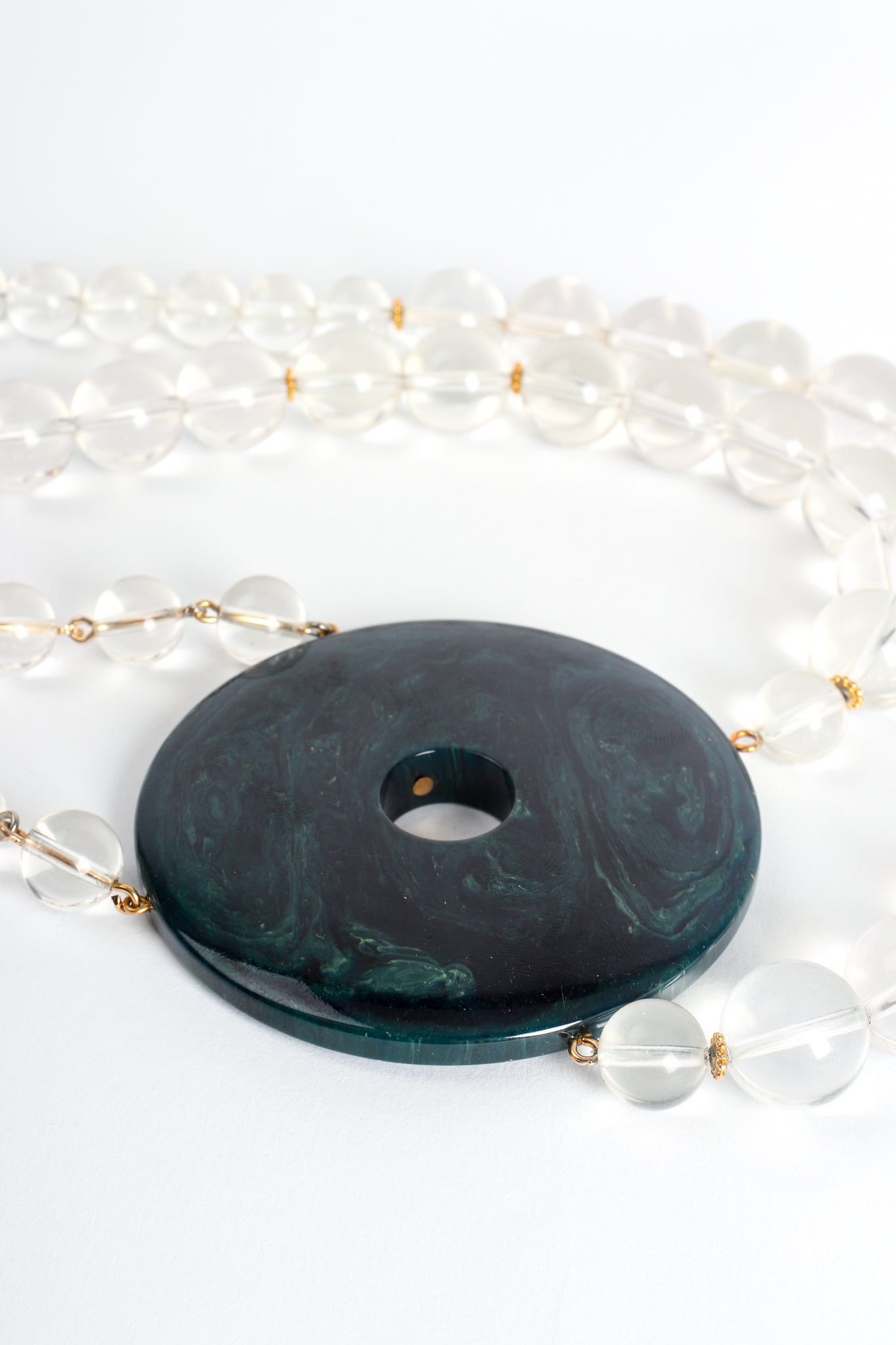 Vintage William deLillo Lucite Disc Necklace detail at Recess Los Angeles