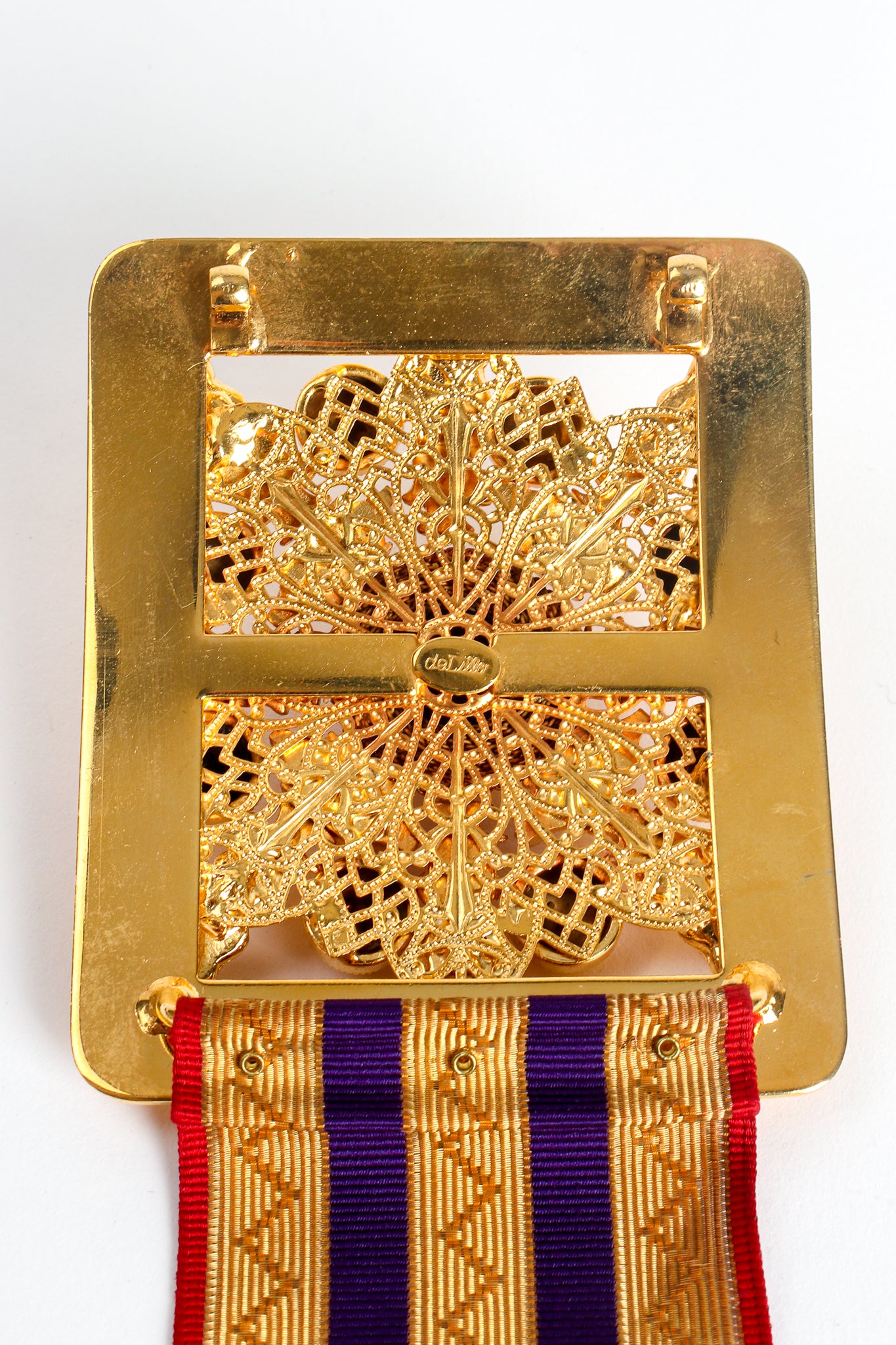 Vintage William deLillo Chess Medallion Ribbon Belt buckle backside at Recess Los Angeles