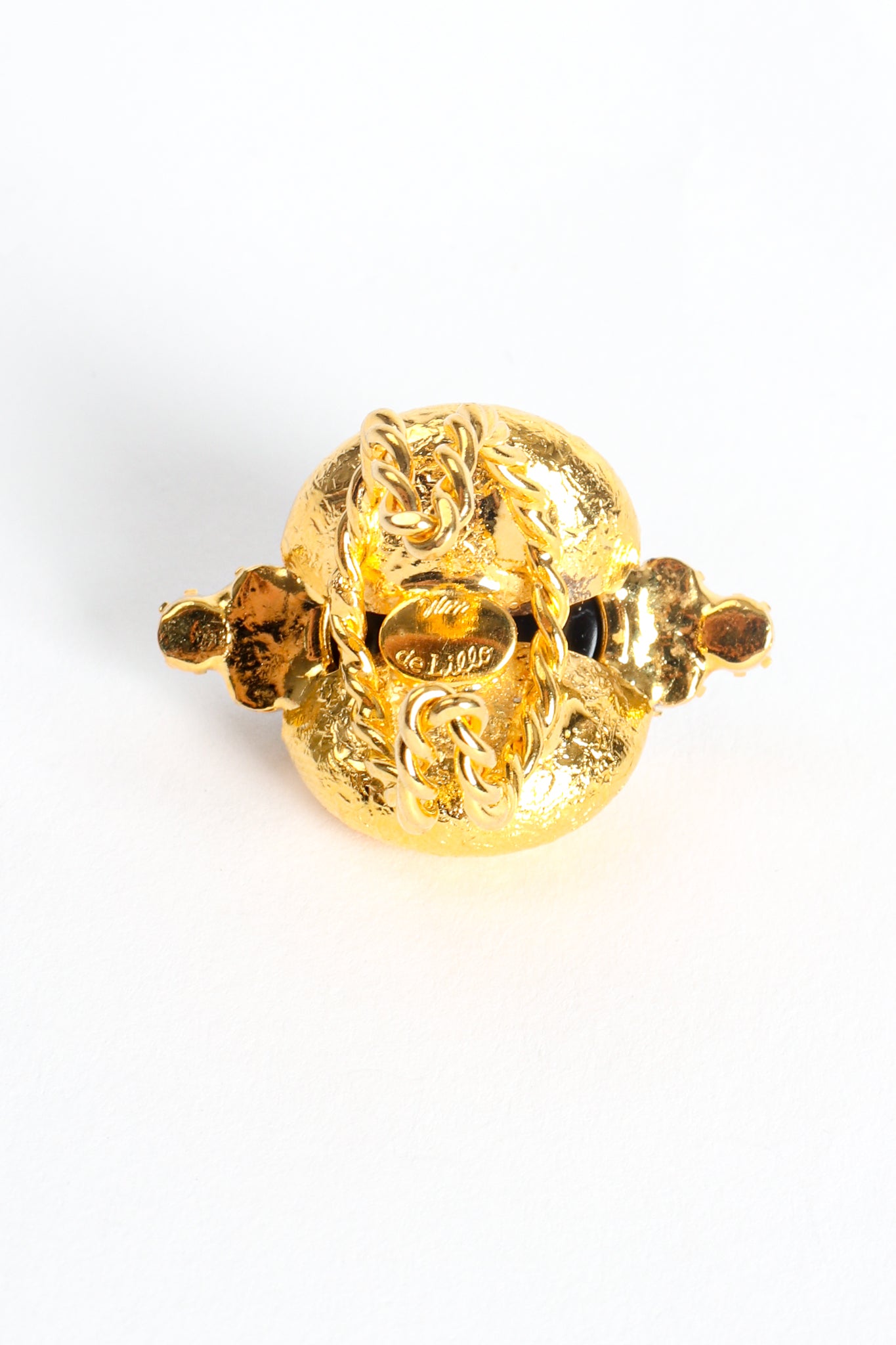 Vintage William deLillo Jet Scarab Cabochon Cocktail Ring cartouche at Recess Los Angeles