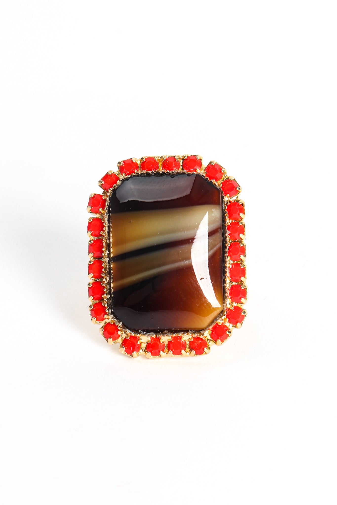 Agate Cabochon Rhinestone Cocktail Ring