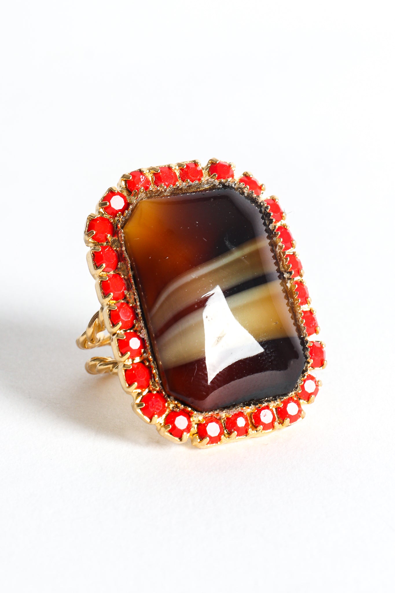 Agate Cabochon Rhinestone Cocktail Ring