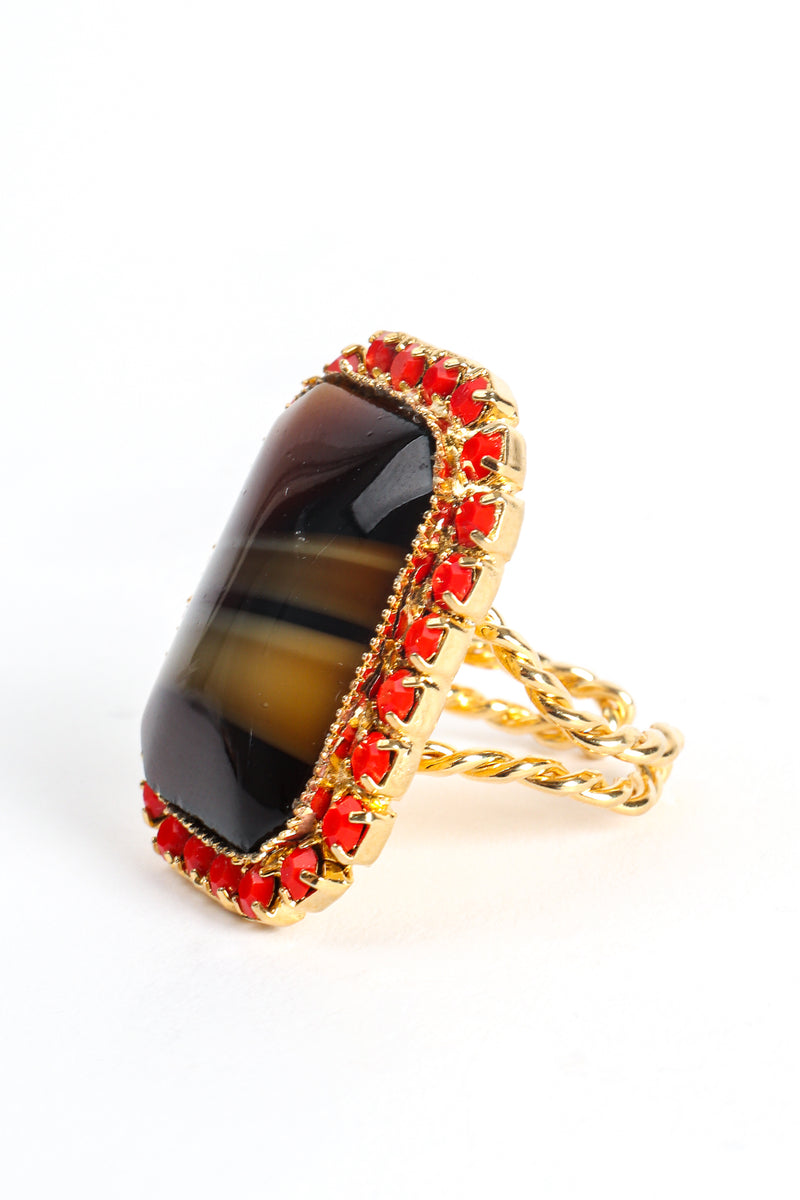 Agate Cabochon Rhinestone Cocktail Ring