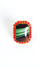 Vintage William deLillo Green Agate Cabochon Rhinestone Cocktail Ring at Recess Los Angeles