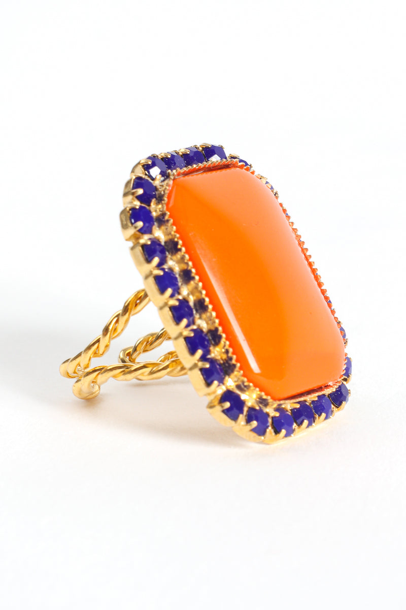 Vintage William deLillo Carnelian Cabochon Rhinestone Cocktail Ring angle at Recess Los Angeles