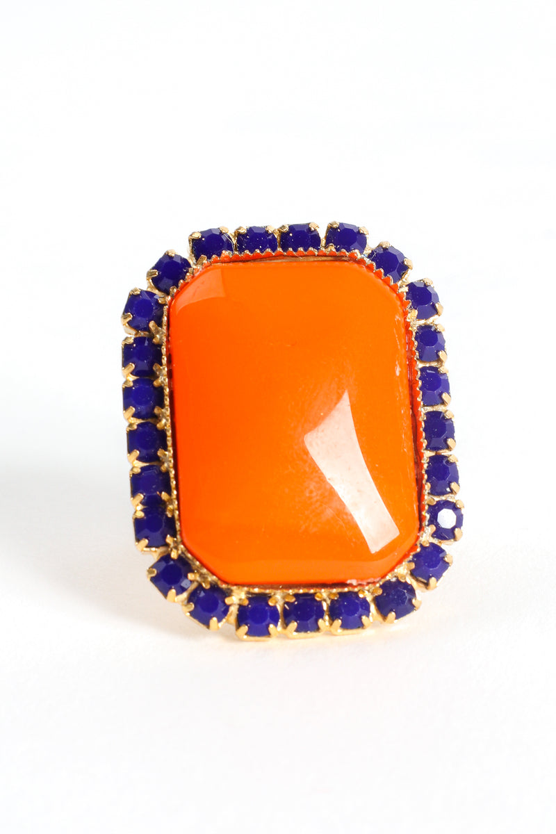 Vintage William deLillo Carnelian Cabochon Rhinestone Cocktail Ring front at Recess Los Angeles