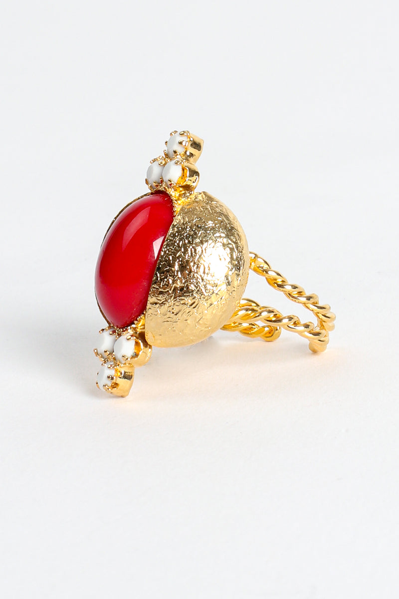 Vintage William deLillo Red Coral Scarab Cabochon Cocktail side at Recess Los Angeles