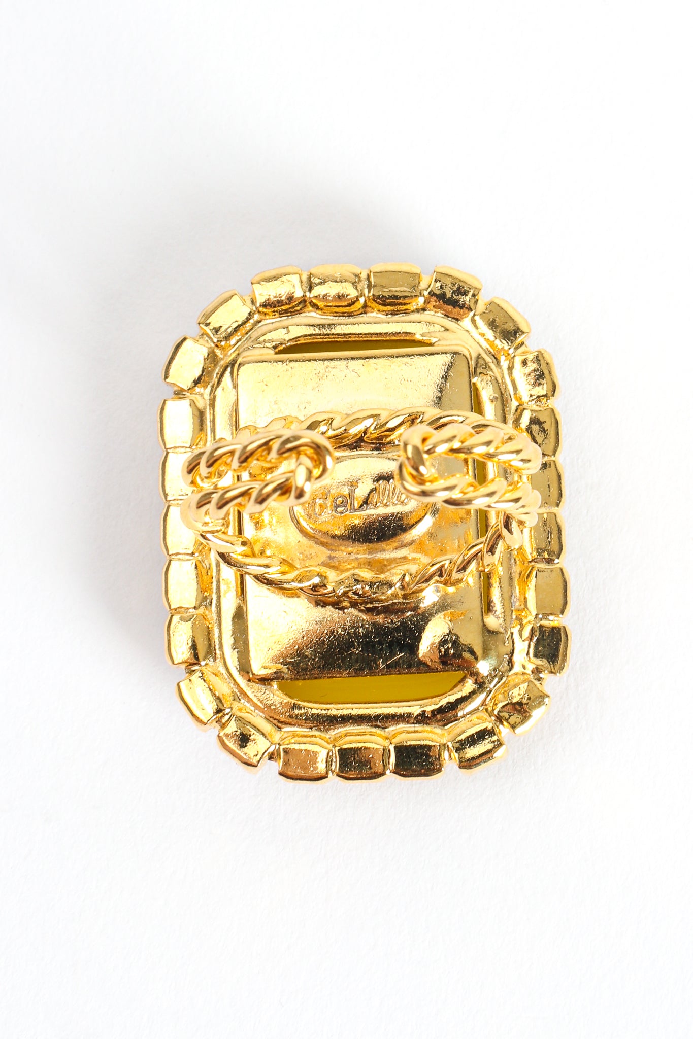 Vintage William deLillo Jasper Cabochon Rhinestone Cocktail Ring cartouche at Recess LA