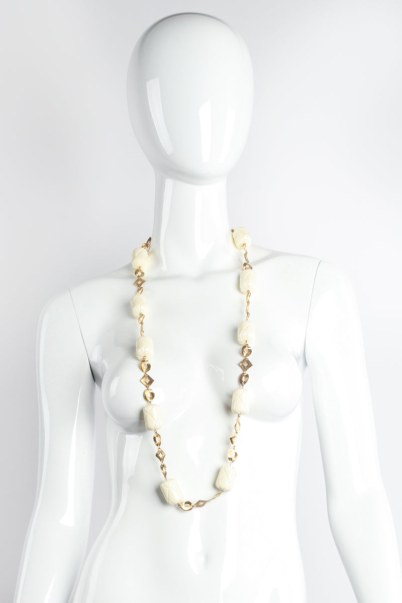 Vintage Unsigned William deLillo Quilted Barrel Bead Necklace on mannequin at Recess Los Angeles