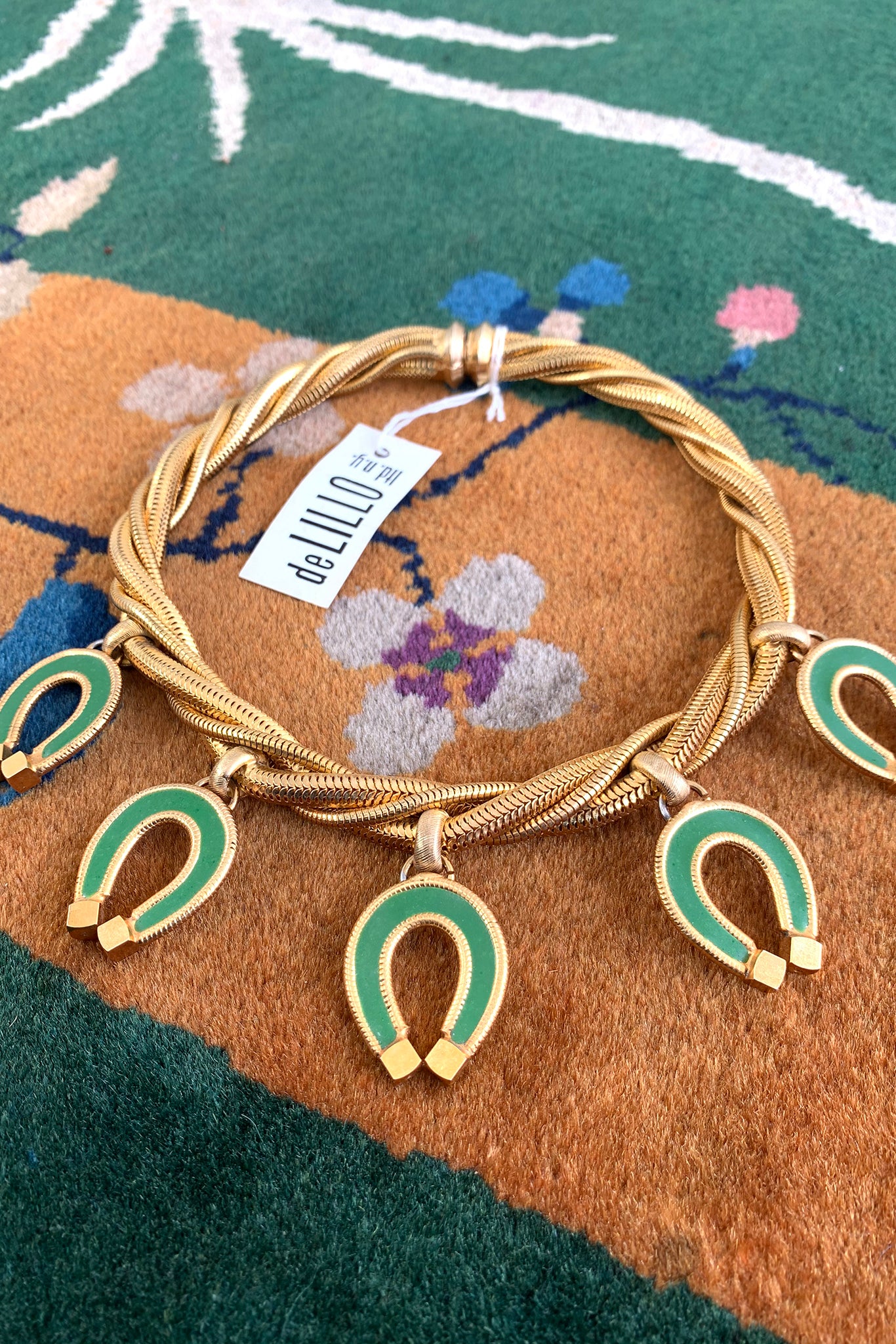 Vintage William de Lillo Lucky Horseshoe Charm Collar Necklace at Recess Los Angeles